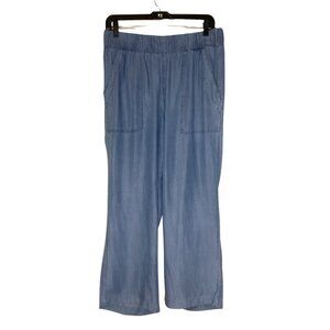 Ivanka Trump Chambray Pants Women’s L Large Blue Pull On Wide Leg Trousers